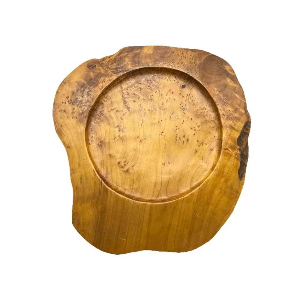 Vintage Teak Burl Wood Live Edge Tray Bowl Rustic Organic Modern Centerpiece 13